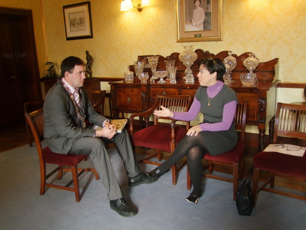 Kieran and Ms. Alicia Kerber, Chargee d'Affairs of the Mexican Embassy in the Lord Mayor's Room, Cork City Hall