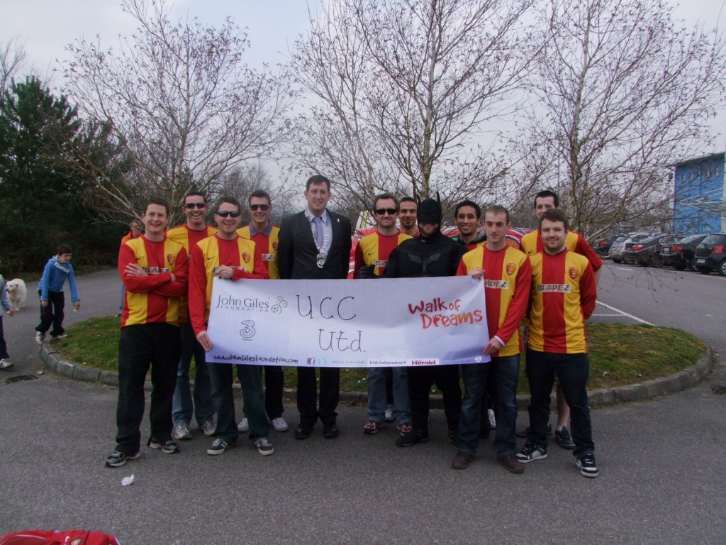 Kieran McCarthy with representatives from UCC Soccer Club, Walk of Dreams, Cork, March 2011