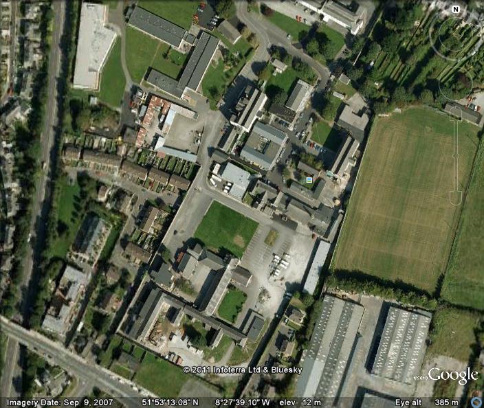 Google Earth image of St. Finbarr's Hospital, remnants of Cork Union Workhouse buildings at the base in the centre, 2010
