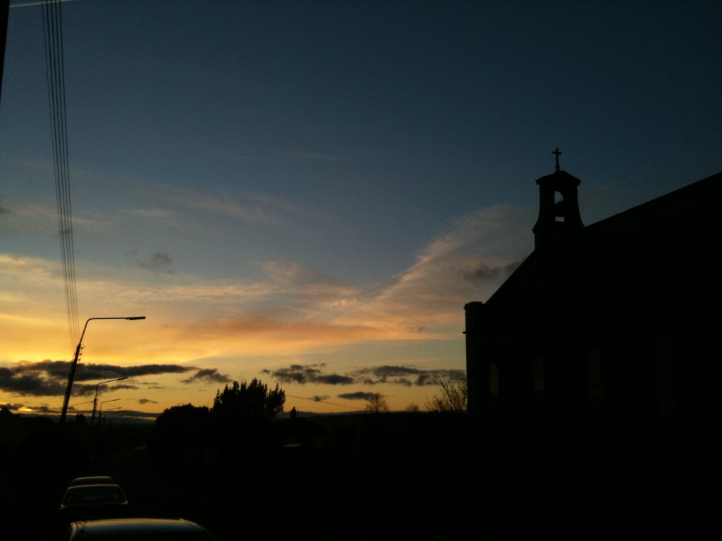 Our Lady of Lourdes Church, Ballinlough Church in siluette, during recent sunset, April 2011