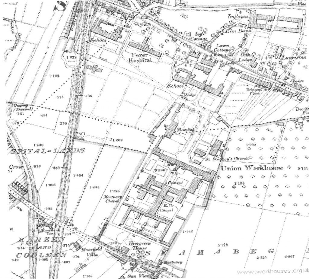 Section of Ordnance Survey map of Cork Union Workhouse building, 1899