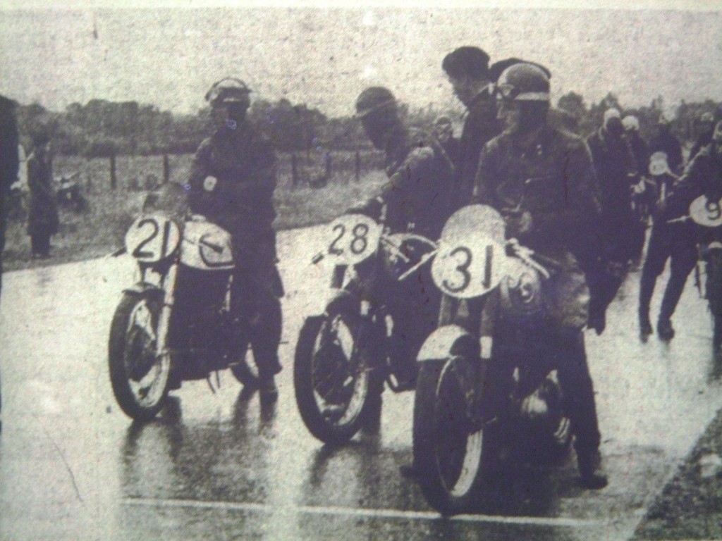 598b. Motor cycles lining up on the Carrigrohane Circuit, 17 July 1954