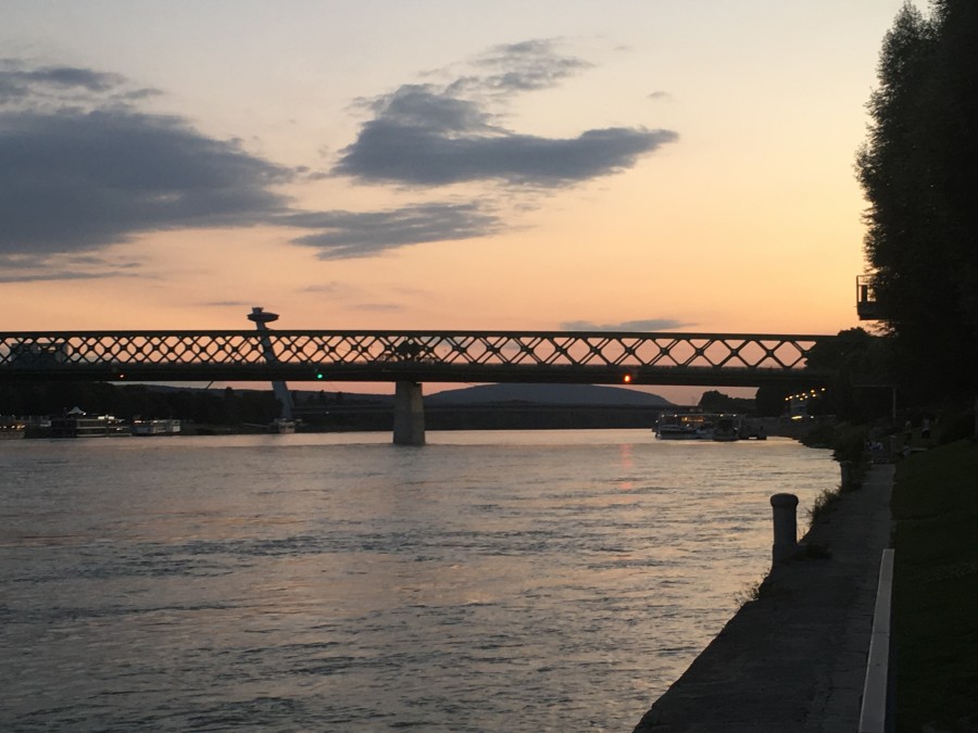 Sunset over the Danube, Bratislava, early July 2016