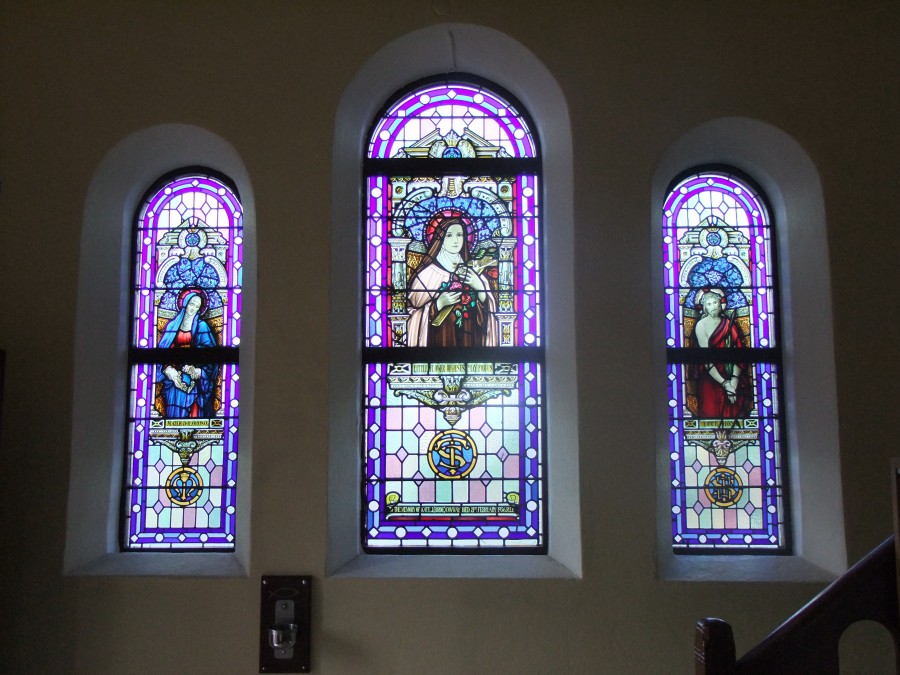 905b. Centre is Kate Conway Memorial Window, Our Lady of Lourdes Church, Ballinlough, present day