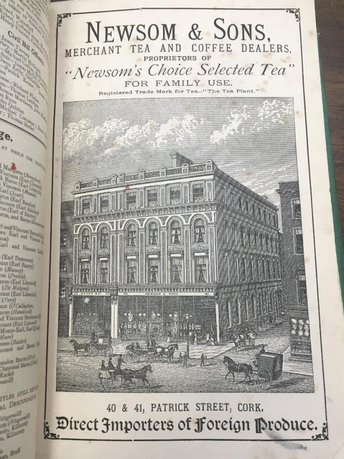 930a. Advertisement Guy’s Commercial Directory of Cork 1883 for Newsom’s Tea and Wholesalers