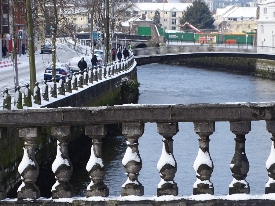 Parliament Bridge view to Sullivan's Quay, Snow on the ground, Cork City 1 March 2018