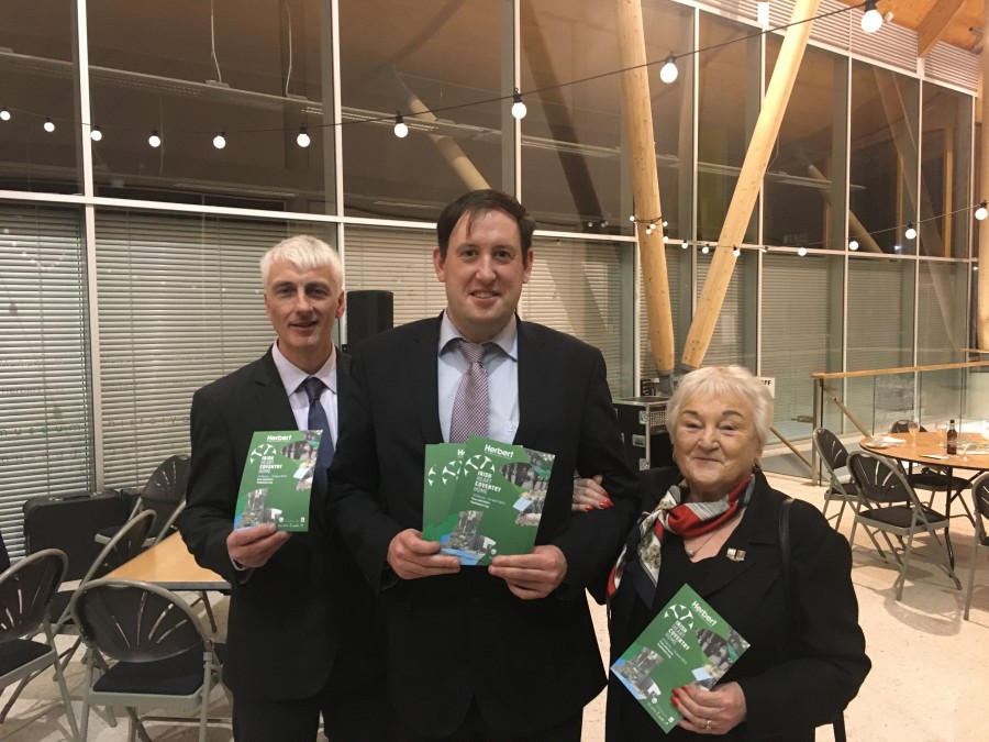 964b. Covenry Irish Society stalwarts Simon McCarthy and Kay Forrest with Cllr Kieran McCarthy at the launch of Irish Heart Coventry Home last March 2018