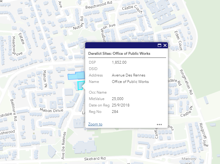 Derelict site register for Mahon, Cork, 2 October 2019