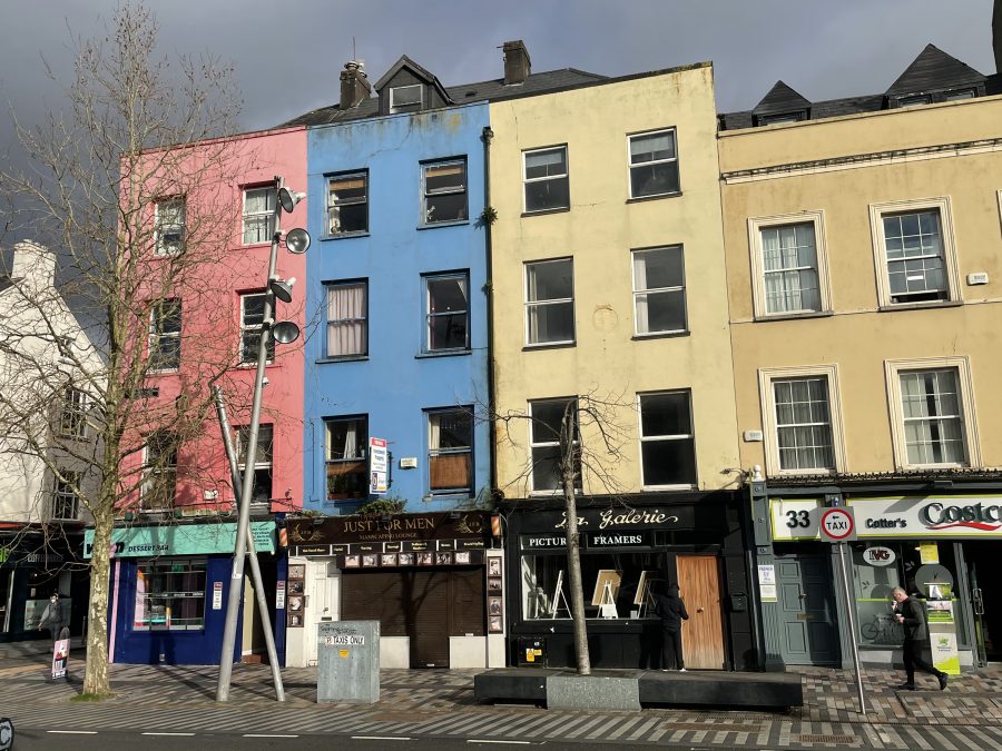 1087a. Former site of the Shamrock Hotel, 31 Grand Parade, Cork City, present day, blue building in the centre (picture: Kieran McCarthy)