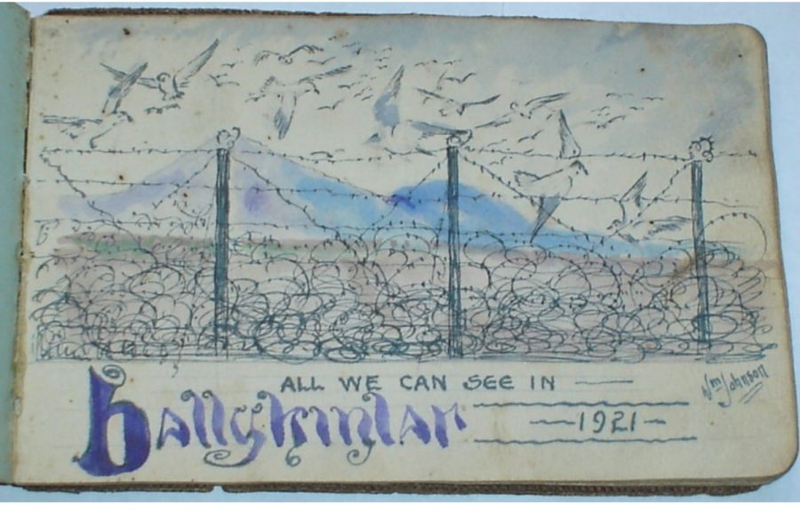 1098b. Internee William Johnson's sketch looking out from one of the camps in Ballykinlar, 1921 (picture: Down County Museum).