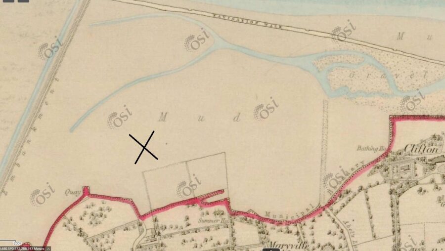 First edition Ordnance Survey map demarcating where Marina Park is located today, c.1840