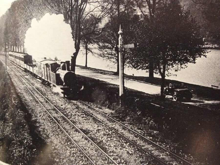 Train at The Marina, c.1900; a pathway overlooking the Atlantic Pond now exists on this former track (source: Cork City Library)
