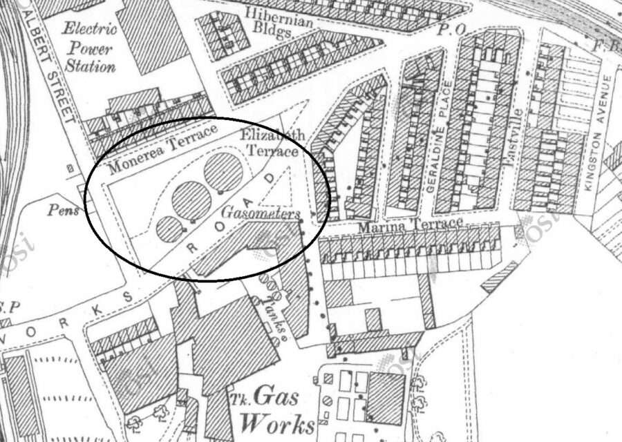 OSI map section of former gasometers, where Shalom Park now stands
