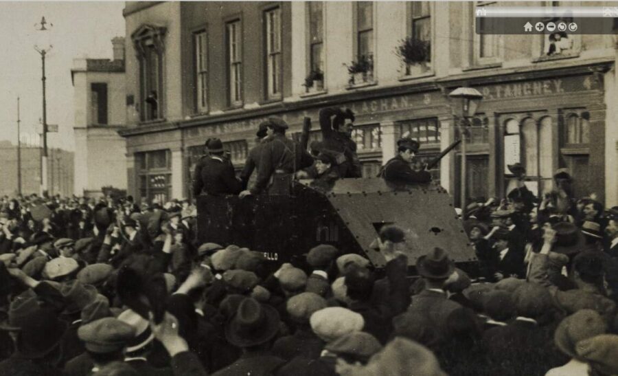 1164a. Armoured Car with National Army soldiers on Union Quay, Cork, 10 August 1922, photograph by W D Hogan (source: National Library, Ireland).
