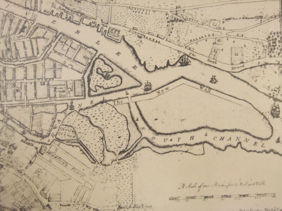 Section of Map of Cork 1774 showing the New Wall of Navigation Wall or the early origins of The Marina (source: Cork City Library)