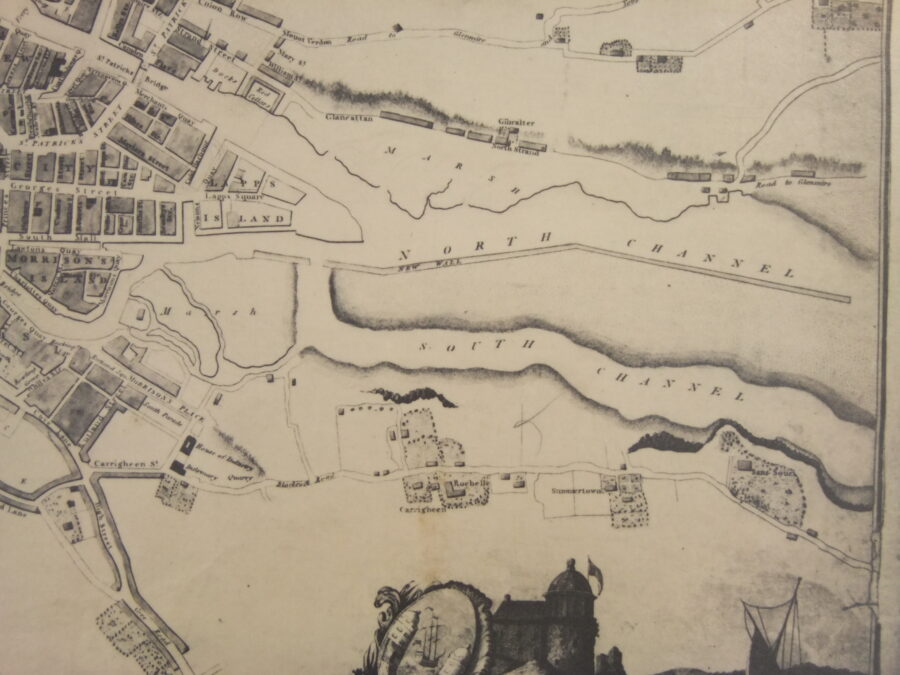 Section of Map of Cork 1801 showing the New Wall of Navigation Wall or the early origins of The Marina (source Cork City Library)