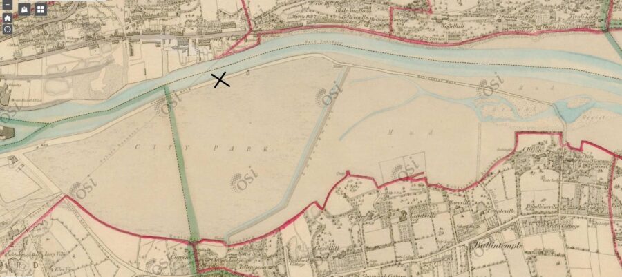 Section of First Edition Ordnance Map of Cork showing the The Navigation Wall, c.1840 post phase 2 construction