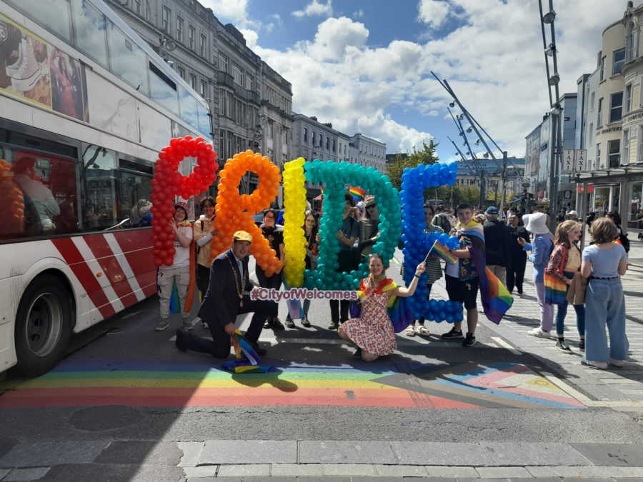 Lord Mayor of Cork Cllr Kieran McCarthy & Lady Mayoress of Cork, Marcelline Bonneau at the Cork Pride Parade Parade, 6 August 2023 (picture: Cork City Council)