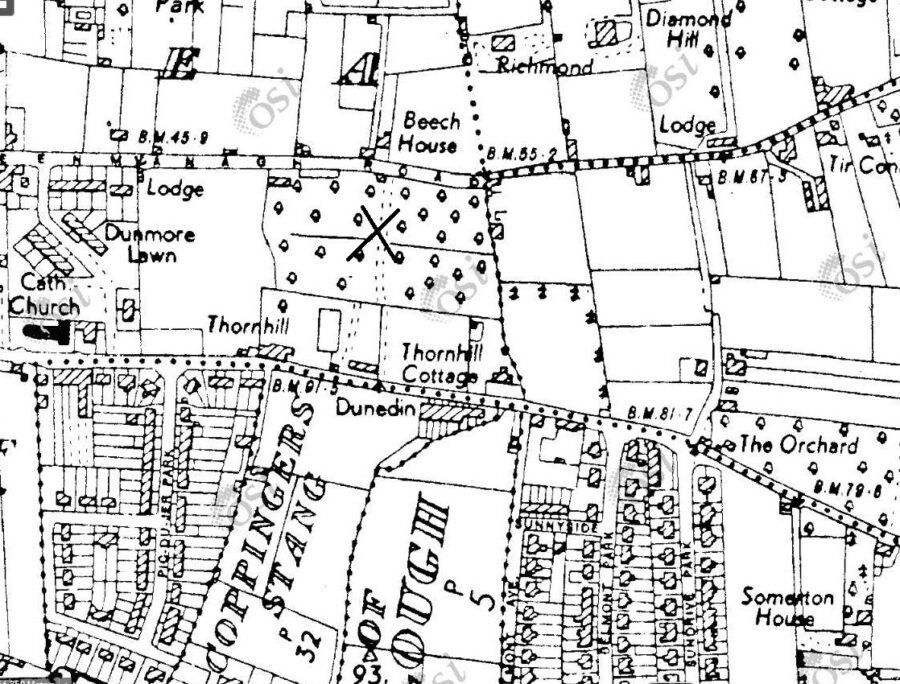 Section of Ordnance Survey Ireland map from the early 1960s showing the former Hennerty's Orchard, now Ballinlough Community Park site