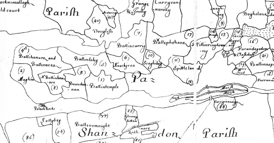 Southern suburbs of Cork, 1655 showing Ballyphehane (source: Cork City Library)
