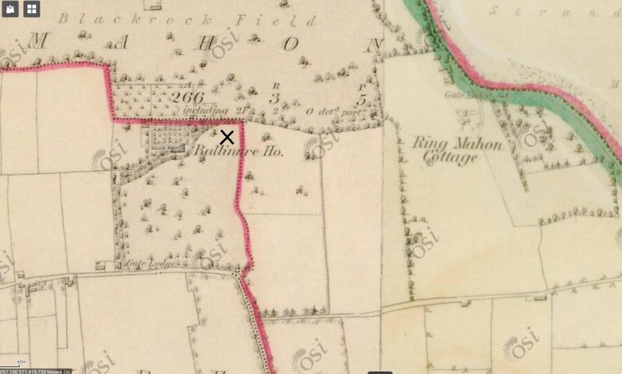Map of Ballinure House and estate, Blackrock, c.1840 (sourcee: OSI)
