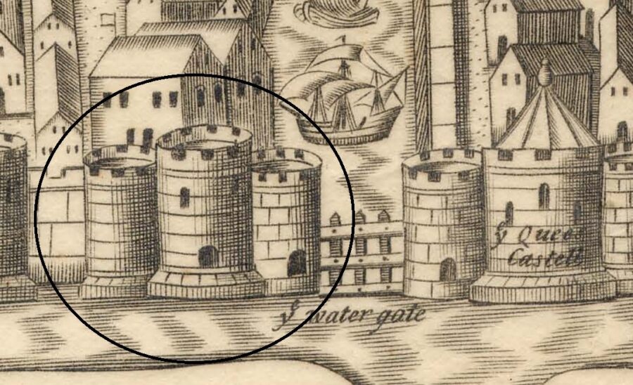 1257a. Sketch of King's Castle c.1600 from George Carew’s Pacata Hibernia (source: Cork City Library).