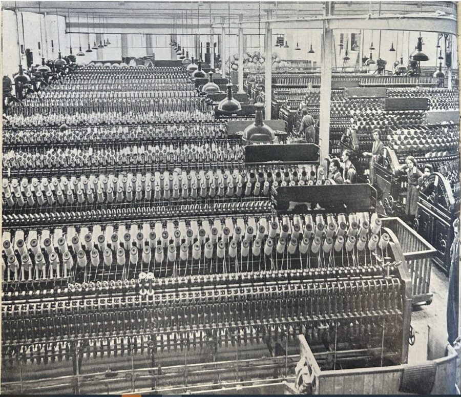 1279a. Worsted spinning plant of fast-spinning reels and flying threads at Sunbeam Wolsey Ltd, Blackpool, 1942 (source: Cork City Library).