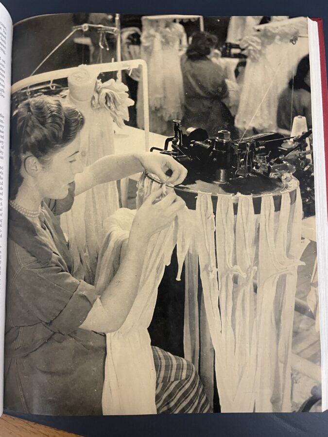 1281a. Employee at Sunbeam Wolsey Ltd working on nylon stockings, 1953 (source: Journal of the Association of Chambers of Ireland, July 1953; British Library).