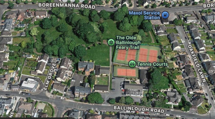 Aerial view of Ballinlough Community Park, present day (source: Google Maps)