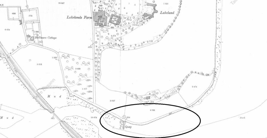 Close-up Map showing Lakelands House and estate, c.1910, circle highlights Joe McHugh Park & Estuary Walk (source: OSI)