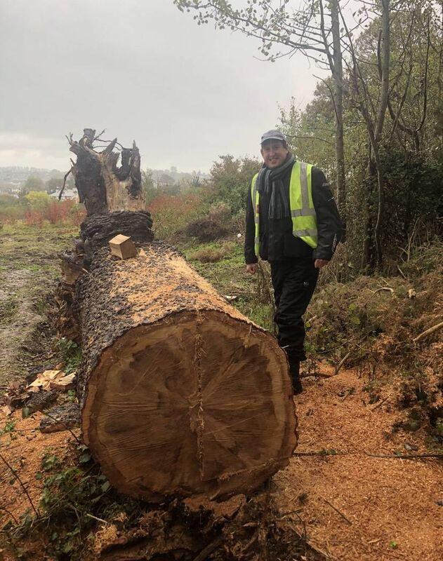 Blocks of wood from Mahon's monkey puzzle tree, which was torn down by Storm Ellen back in August, have been handed out to locals as souvenirs. Pictured is Councillor Kieran McCarthy.