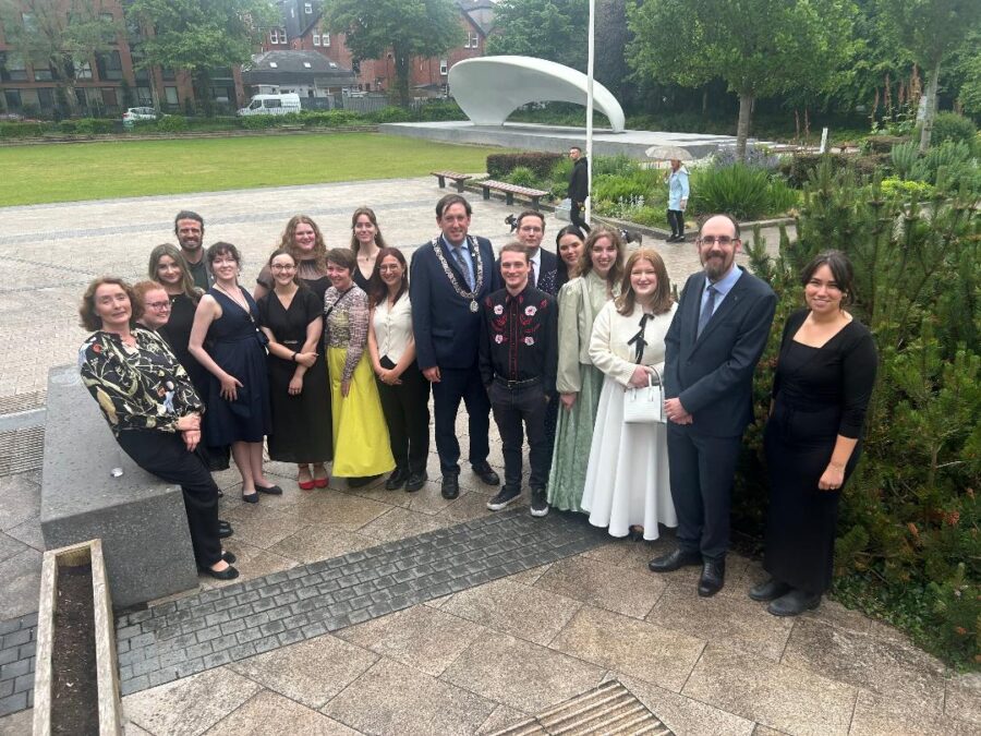 1309a. Museum Studies students and staff from University College Cork opening their 1945 Uncorked exhibition. Cllr Kieran McCarthy deputised for the Lord Mayor (picture: Cork Public Museum).