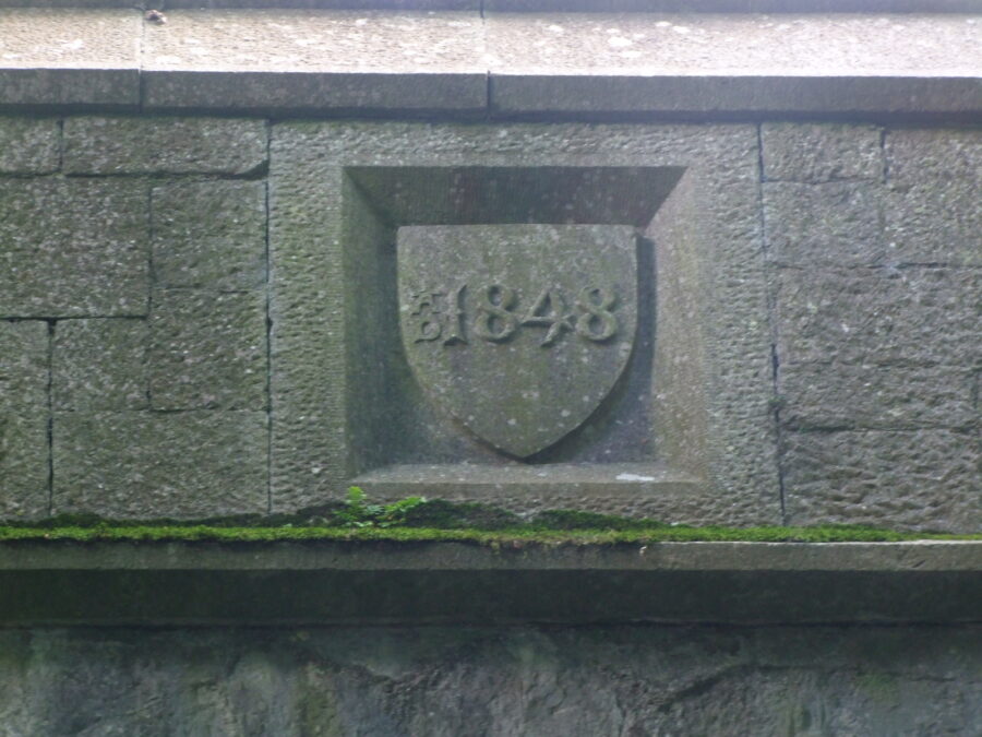 On one of the arched bridges at the Blackrock cutting is a large carved stone with the inscribed year of 1848 denoting when this solid and architecturally impressive bridge over the developing railway track was completed and unveiled (picture: Kieran McCarthy)